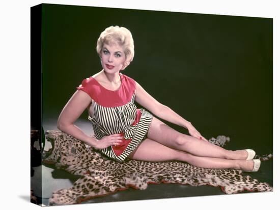 Blonde on Leopard Rug-Charles Woof-Stretched Canvas