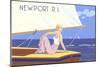 Blonde on Sailboat-null-Mounted Art Print