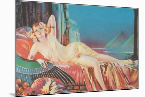 Blonde Vamp Lounging by Pyramids-null-Mounted Art Print