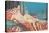 Blonde Vamp Lounging by Pyramids-null-Stretched Canvas