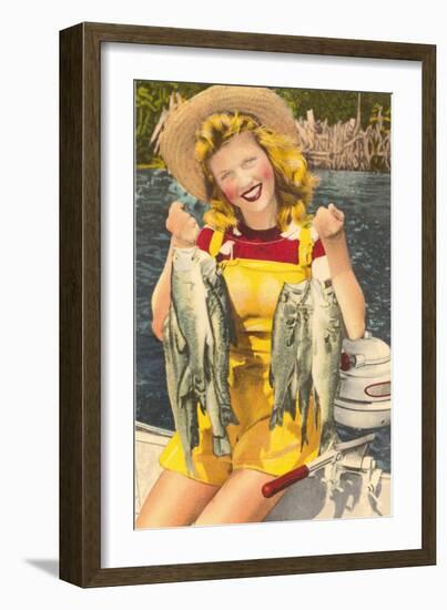 Blonde with Fish-null-Framed Art Print