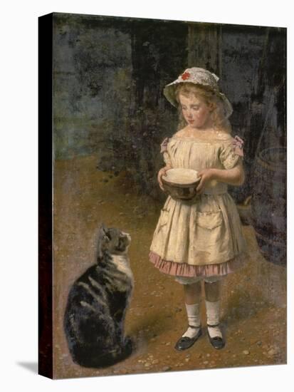 Blondes Maedchen Mit Katze-Otto Grashof-Stretched Canvas