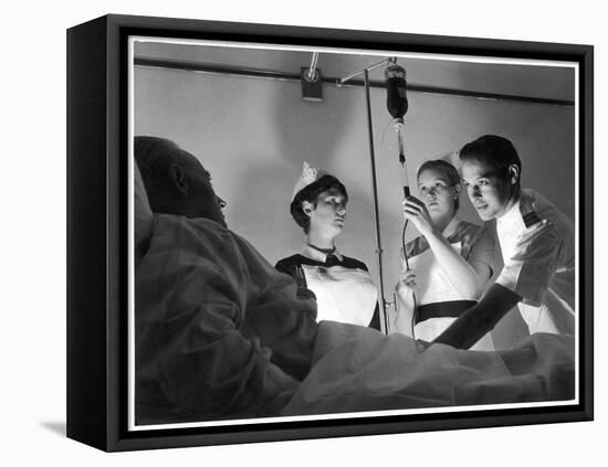 Blood Transfusion: Blood Being Given to a Patient from a Drip-Feed Bottle at St. James's Hospital-null-Framed Stretched Canvas