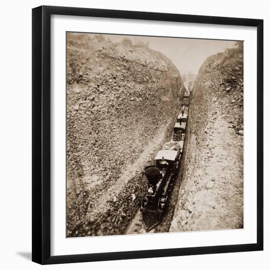 Bloomer Cut near Auburn, California, 800 feet long and 63 feet high, 1866-1869-Alfred A^ Hart-Framed Art Print