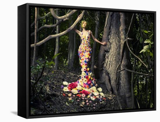 Blooming Gorgeous Lady In A Dress Of Flowers In The Rainforest-George Mayer-Framed Stretched Canvas