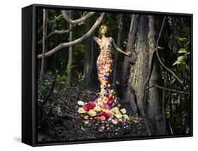 Blooming Gorgeous Lady In A Dress Of Flowers In The Rainforest-George Mayer-Framed Stretched Canvas