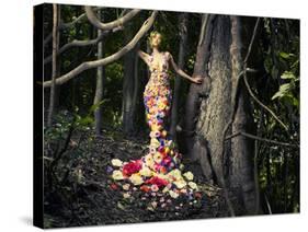Blooming Gorgeous Lady In A Dress Of Flowers In The Rainforest-George Mayer-Stretched Canvas