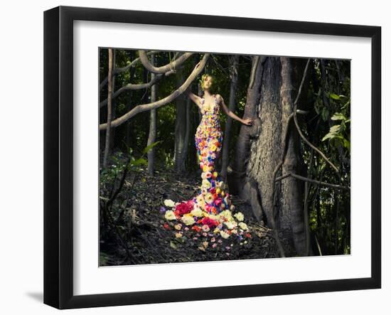 Blooming Gorgeous Lady In A Dress Of Flowers In The Rainforest-George Mayer-Framed Art Print