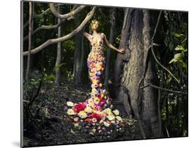 Blooming Gorgeous Lady In A Dress Of Flowers In The Rainforest-George Mayer-Mounted Art Print