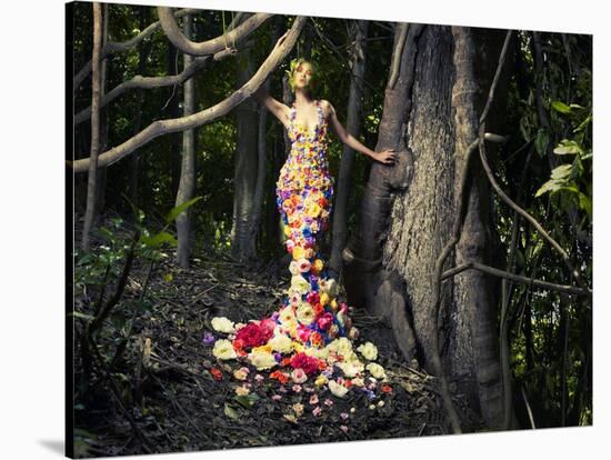 Blooming Gorgeous Lady In A Dress Of Flowers In The Rainforest-George Mayer-Stretched Canvas