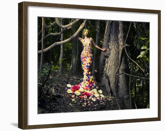 Blooming Gorgeous Lady In A Dress Of Flowers In The Rainforest-George Mayer-Framed Art Print