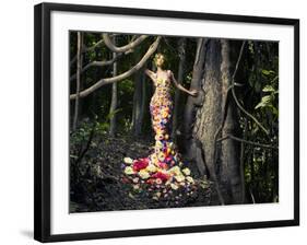 Blooming Gorgeous Lady In A Dress Of Flowers In The Rainforest-George Mayer-Framed Art Print