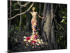 Blooming Gorgeous Lady In A Dress Of Flowers In The Rainforest-George Mayer-Mounted Art Print