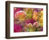 Blooming Orchids in Orange Tones Infront of Red Pink Floral Ornament Backgound-Alaya Gadeh-Framed Photographic Print