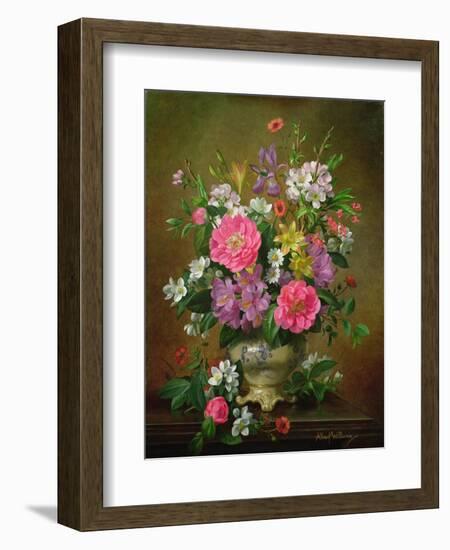Blossom, Iris and Peonies in a Ceramic Vase (A31)-Albert Williams-Framed Giclee Print