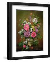 Blossom, Iris and Peonies in a Ceramic Vase (A31)-Albert Williams-Framed Giclee Print