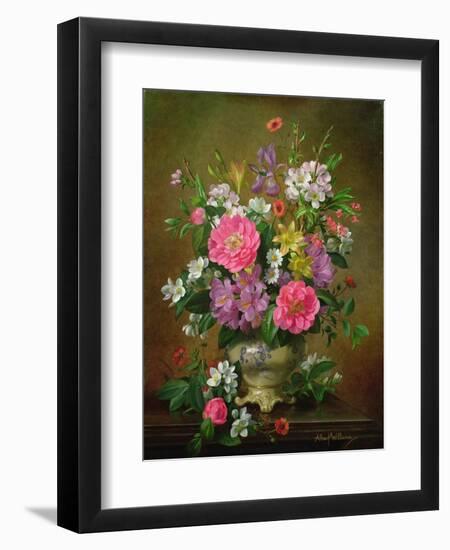 Blossom, Iris and Peonies in a Ceramic Vase (A31)-Albert Williams-Framed Giclee Print