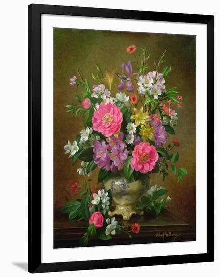 Blossom, Iris and Peonies in a Ceramic Vase (A31)-Albert Williams-Framed Giclee Print