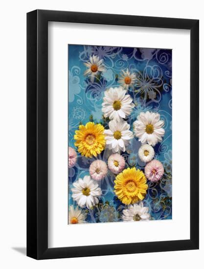 Blossoms in Water with Hand Drawing Floral Ornaments, Photographic Layer Work-Alaya Gadeh-Framed Photographic Print