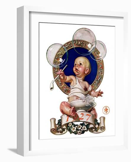 "Blowing Bubbles,"January 1, 1927-Joseph Christian Leyendecker-Framed Giclee Print