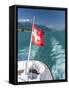 Blowing rear flag with Swiss cross on ship in the Lake Geneva-enricocacciafotografie-Framed Stretched Canvas
