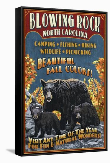 Blowing Rock, North Carolina - Black Bear Family Fall Colors-Lantern Press-Framed Stretched Canvas