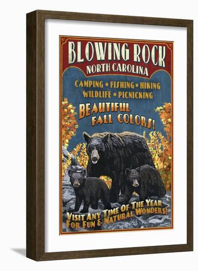 Blowing Rock, North Carolina - Black Bear Family Fall Colors-Lantern Press-Framed Art Print