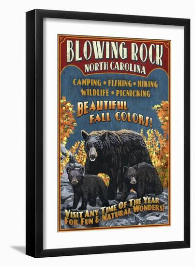 Blowing Rock, North Carolina - Black Bear Family Fall Colors-Lantern Press-Framed Art Print