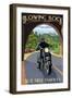 Blowing Rock, North Carolina - Motorcycle and Tunnel-Lantern Press-Framed Art Print