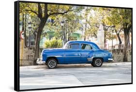 Blue 1951 Chevrolet Vintage Car on Streets of Regla, Cuba-Emily Wilson-Framed Stretched Canvas