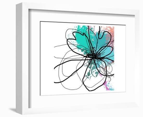 Blue Abstract Brush Splash Flower-Irena Orlov-Framed Premium Giclee Print