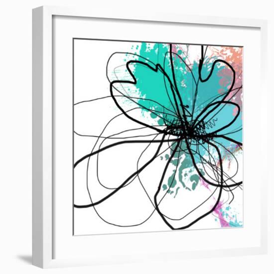 Blue Abstract Brush Splash Flower-Irena Orlov-Framed Art Print
