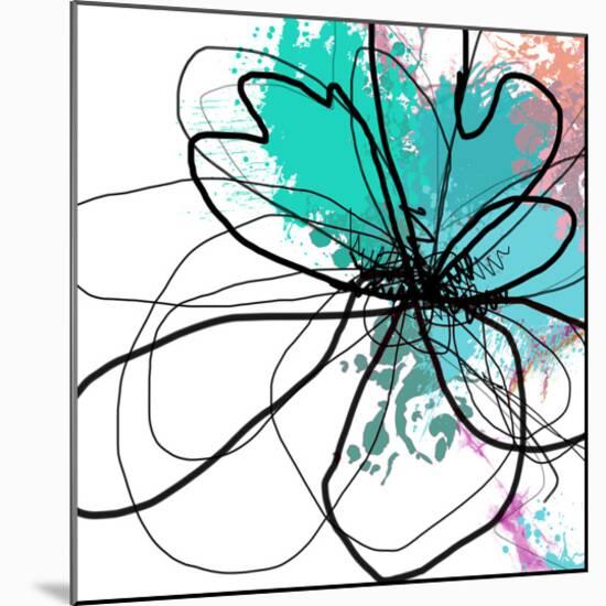 Blue Abstract Brush Splash Flower-Irena Orlov-Mounted Art Print