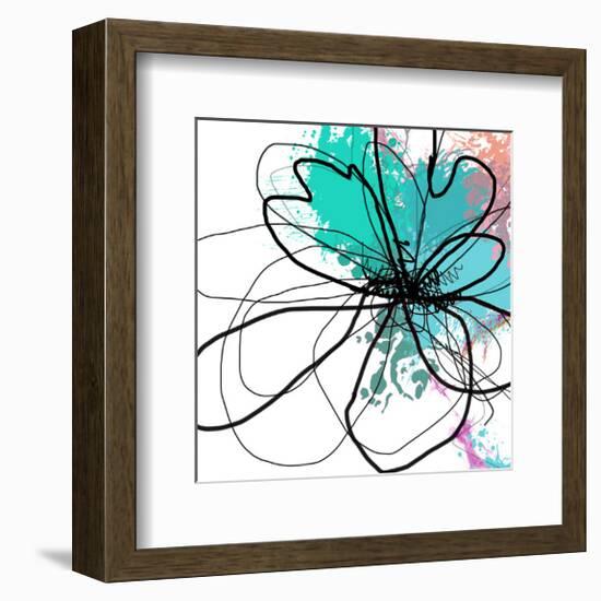 Blue Abstract Brush Splash Flower-Irena Orlov-Framed Art Print