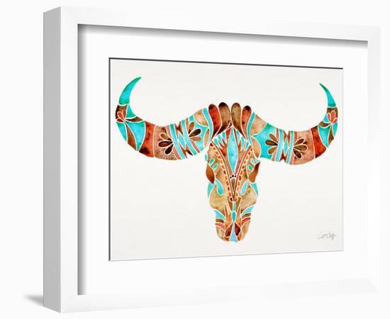 Blue and Brown Water Buffalo Skull-Cat Coquillette-Framed Giclee Print