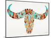 Blue and Brown Water Buffalo Skull-Cat Coquillette-Mounted Giclee Print