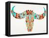 Blue and Brown Water Buffalo Skull-Cat Coquillette-Framed Stretched Canvas