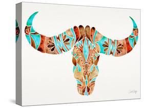 Blue and Brown Water Buffalo Skull-Cat Coquillette-Stretched Canvas