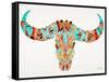 Blue and Brown Water Buffalo Skull-Cat Coquillette-Framed Stretched Canvas