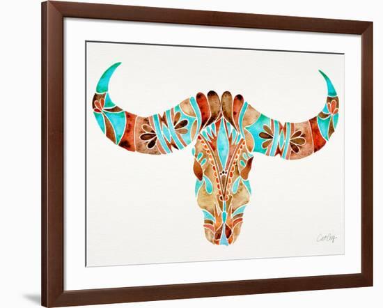 Blue and Brown Water Buffalo Skull-Cat Coquillette-Framed Giclee Print