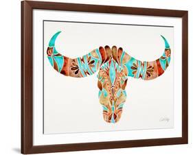 Blue and Brown Water Buffalo Skull-Cat Coquillette-Framed Giclee Print