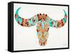 Blue and Brown Water Buffalo Skull-Cat Coquillette-Framed Stretched Canvas