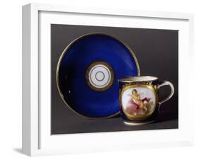 Blue and Gold Cup and Saucer Decorated with Putti, 1770-1775-null-Framed Giclee Print