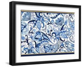 Blue and Gold Paisleys 1-Kimberly Allen-Framed Art Print