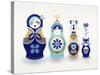 Blue and Gold Russian Dolls-Cat Coquillette-Stretched Canvas