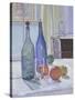 Blue and Green Bottles and Oranges-Spencer Frederick Gore-Stretched Canvas