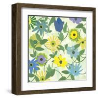 Blue and Green Flowers-Jan Weiss-Framed Art Print