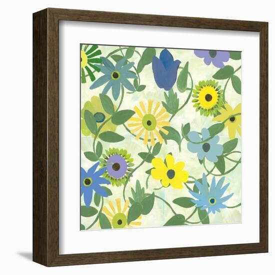 Blue and Green Flowers-Jan Weiss-Framed Art Print