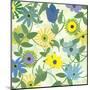 Blue and Green Flowers-Jan Weiss-Mounted Art Print