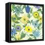 Blue and Green Flowers-Jan Weiss-Framed Stretched Canvas